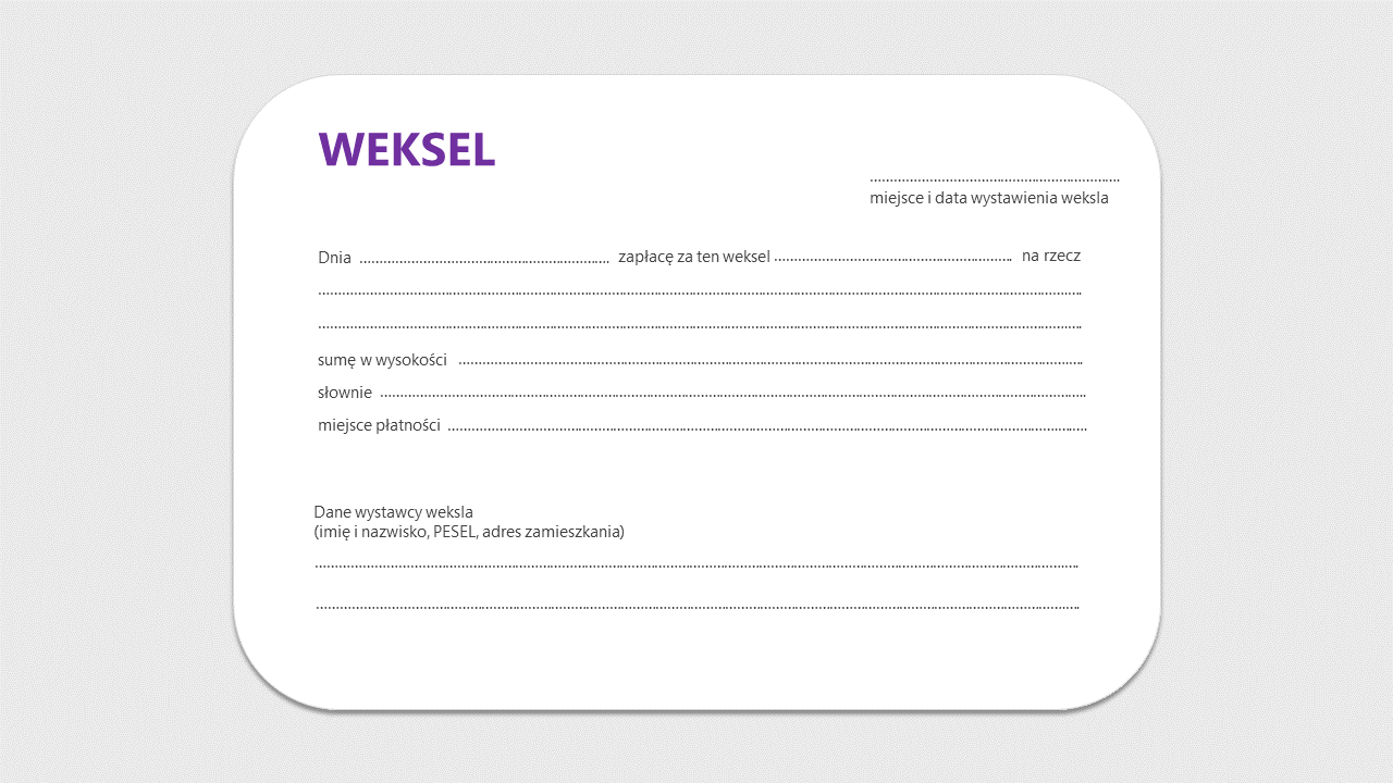 weksel in blanco wzór